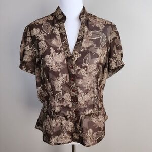 VTG Le Chateau Y2K Sheer Floral Pintuck Blouse Brown Fairy Grunge Top Womens‎ L
